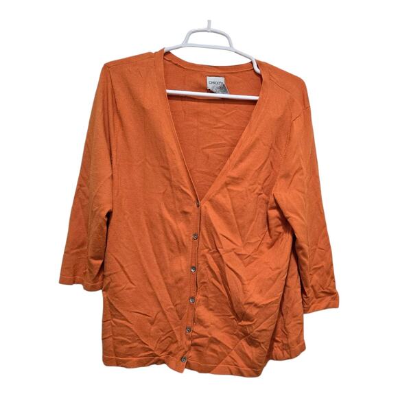 Chico’s Orange 3/4 Sleeve Button Front Cardigan XL - Picture 1 of 6
